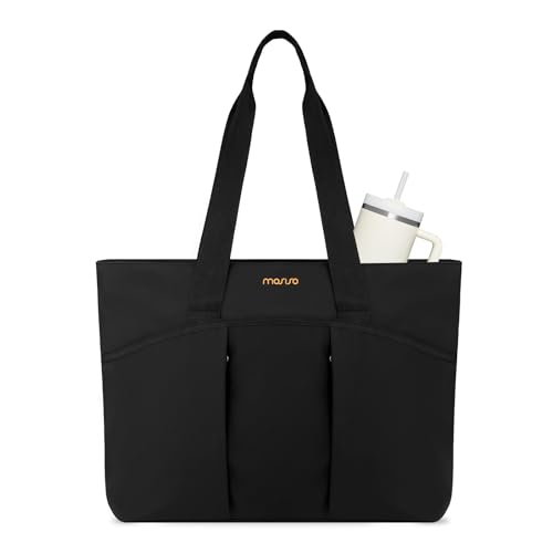 MOSISO Canvas Beach Tote Bags, Large Capacity Canvas Laptop Tote Bag, Carrying Large Beach Pool Bag Laptop Compartment & Back Belt for Travel, Work, Teacher, Gym, Nursing, College, Black4