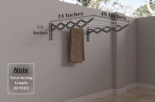Image of RIOMAX Heavy Duty Rust-Free Stainless Steel Foldable Wall Mounted /Mounting Clothes Drying Stand /Cloth Dryer Racks for Bathroom /Balcony /Indoor /Outdoor (4 Ft - 8 Rod - Black & Silver)