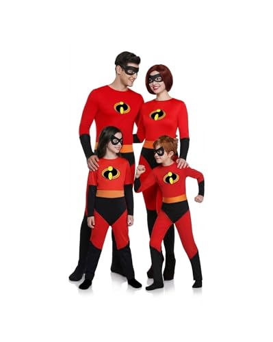 Dalegria Disfraz de una super familia Unisex, Rojo y Negro, Incluye Mono y Antifaz (M L)