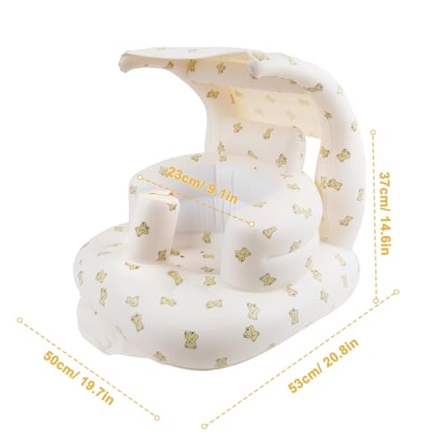 Image of Inflatable Baby Seat with Integrated Canopy for Babies 3 Months & Up, Baby Floor Seats for Sitting Up, Baby Seats for Infants, Blow Up Baby Chair with Built in Air Pump - Bear