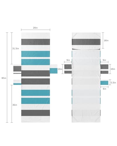 Blue Grey Striped Beach Lounge Chair Towel Cover, Soft Chaise Lounge Towel with Side Pockets Patio Pool Chairs Cover for Beach/Pool Sunbathing 29x85 Gray Modern Abstract Art