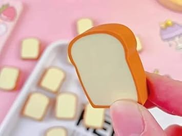 Cute Food Shape Pencil Erasers Set for Kids – Mini Puzzle Erasers (Chips, Bread, Makeup & More) – School Supplies Gift Pack (Bread Erase)