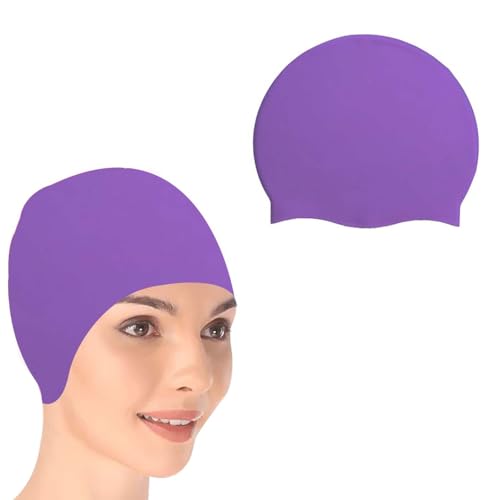 Image of GLAN Silicone Swimming Cap for Kids and Adults Waterproof Swimming Pool Cap for Women and Men (Purple)