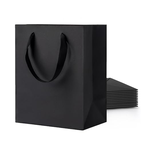 Argivean 14Pcs Medium Black Gift Bags With Handles 8x5x10 Inch