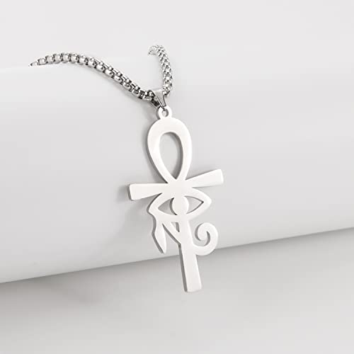Eueavan Egyptian Cross Eye Of Horus Pendant Necklace Key Of Life Pendant Ankh Figaro Chain Ugarte Gold Religious Jewelry Stainless Steel (Silver) #TOP1