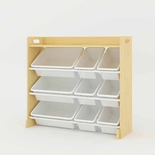 Duffy® Kids Storage Unit Toy Box Organiser Bookshelf With Removable Baskets, for Bedroom, Nursery, Playroom (Natural Wood/White) - Image 2