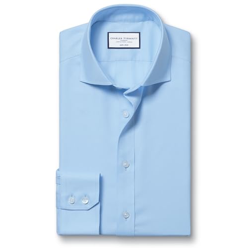 Shirts for Men – Sky Blue Twill Non-Iron Formal Dress Shirt – Long Sleeve Cotton Shirt