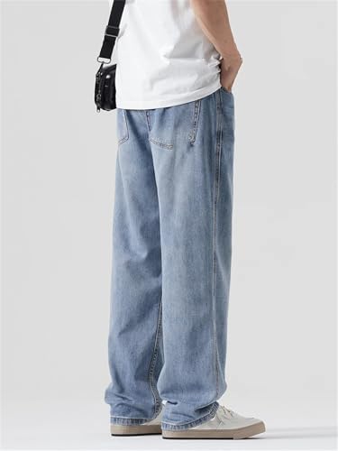 Men's Contrasting Casual Loose Jeans Multi-Pocket Mid-Waist Straight Denim Wide-Leg Pants2