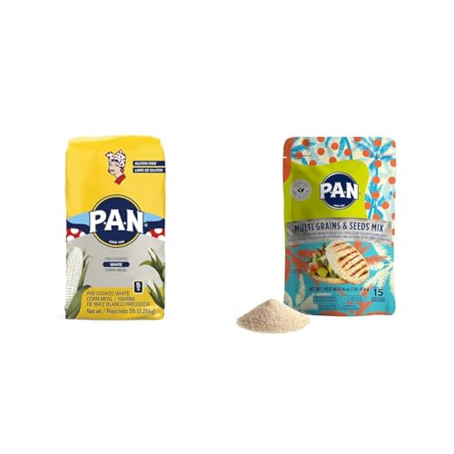 P.A.N. White Corn Meal (5 lb) & Multi Grains & Seeds Mix with Chia, Sesame & Quinoa (16 oz) Bundle - Pre-cooked Gluten Free Flour for Arepas image 2