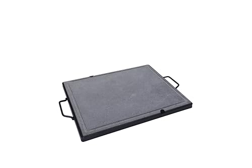 Fonderia Bongiovanni | Piastra in Pietra Lavica | Pietra per Cucinare | 40x30 cm | Telaio Manici | pietra per barbecue | pietra lavica per carne | bistecchiera in pietra lavica | Rettangolare