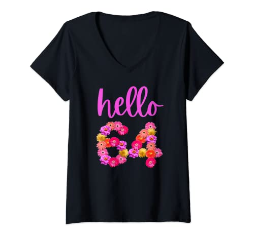 Mujer Flor de cumpleaños de 64 años Hola 64 Es mi cumpleaños 64 Camiseta Cuello V