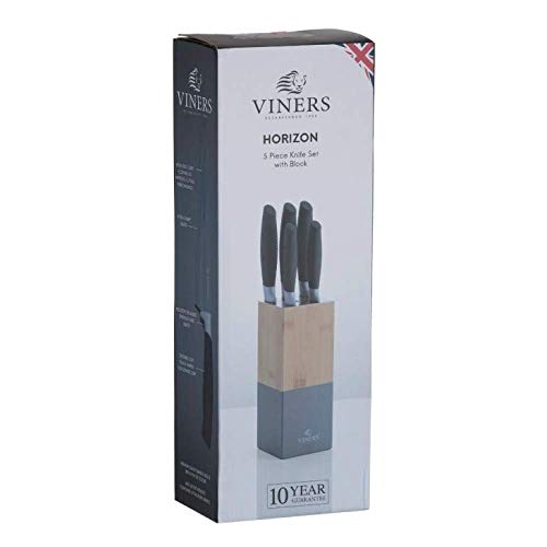 Viners Horizon Knife Block Set of 6-Piece, 5 Kitchen Knives and Bamboo Knife Holder, Chef, Santoku, Carving, Utility and Paring Knives, Grey, Stainless Steel, 0305.194 - Image 6