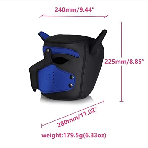 Adultos Neoprene Dog Head Mask - Removable Cosplay Full Face Pup Hood Mask - Costume Animal Head Mas