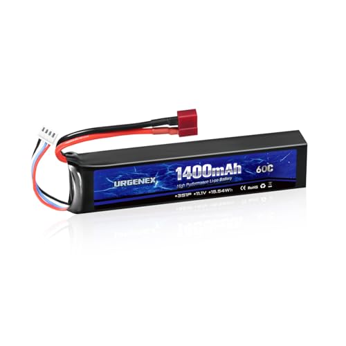 URGENEX Airsoft Battery 11.1V 1400mAh 60C High Discharge Rate Lipo Battery Pack with Dean-Style T Plug Rechargeable 3S Lipo Battery for Airsoft Model Guns