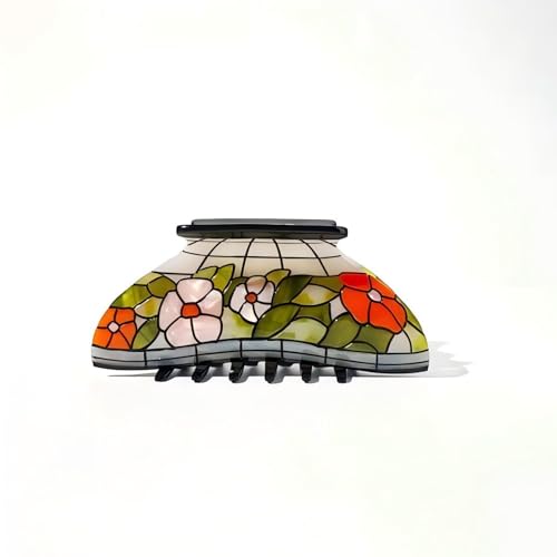 Vintage Stained Glass Lamp Hair Claw Upgraded Shatterproof Floral Jaw Clip for Thick Hair Elegant French Styling Accessories for Daily Wear (C)