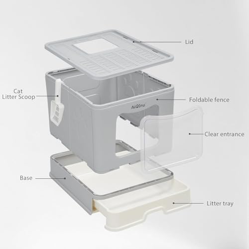 Arenero para gato AiQInu extra grande plegable de 80L con tapa miniatura 6