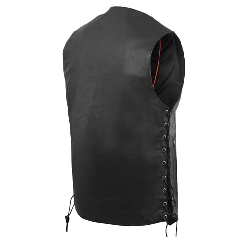 Mens Genuine Leather 7 Pockets Motorcycle Biker Vest ANARCHY Black SOA2