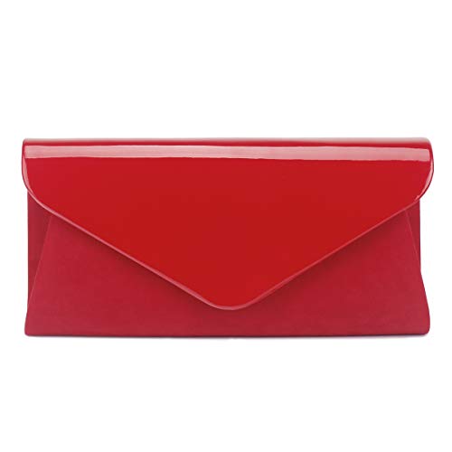 Wallyn's Patent Leather Clutch Classic Purse, Evening Bag Handbag With Flannelette (Red) #TOP1