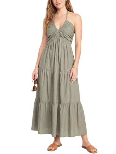 Image of Women's Casual Halter Tiered Vacation Maxi Dress with Pockets