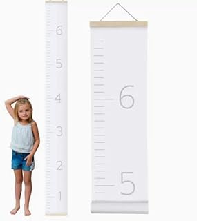 Unisex Kids Growth Chart - Waterproof Canvas Height Ruler with Growth Curve, Safe Pine Wood, Easy to Hang Nursery Decor