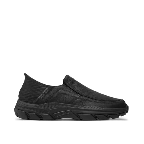 Image of Skechers Men's USA Respected - Elgin Moc Toe Leather Slip-Ins, Bbk ( Black /Black ), 7