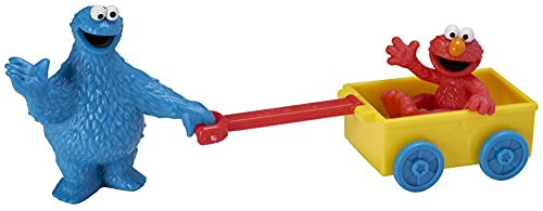 DecoSet® Sesame Street® Let's Play Cake Topper, 2-Piece Birthday Cake Decoration with Cookie Monster and Elmo in a Free-Wheeling Wagon, Ready to Use, Food Safe