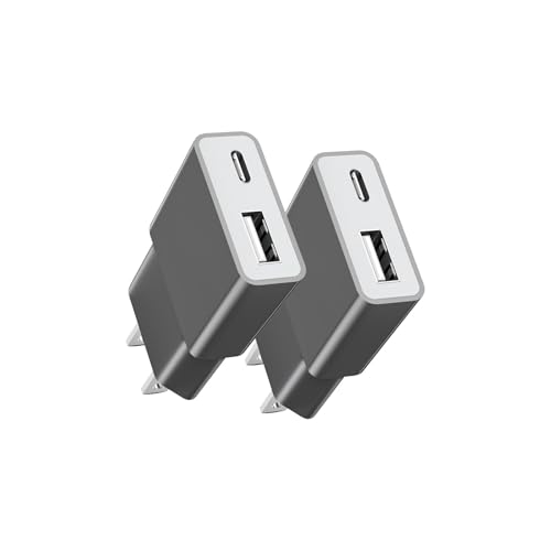 TOPWE USB 充電器 コンセント Type-C USB-C 小型 超薄型 【PSE技術基準・1A/5W出力・USB-Cポート＋USB-Aポート 】 タイプc 充電器 iPhone/Android Galaxy S22/S10 Xperia AQUOS Arrows Pixel 各種対応 (グレー, ２個セット)