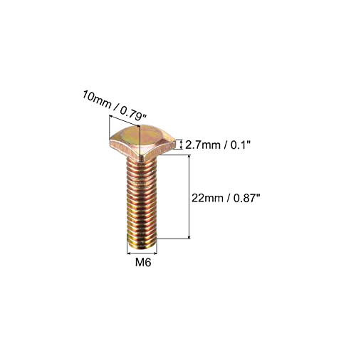 Image of uxcell Square Head Bolt, 10pcs M6x22mm Fully Thread Carbon Steel Grade 4.8 Square Machine Screws, Gold Tone