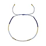 Agriajun Handmade Boho Beaded Stackable Bracelets for Women, Cute Dainty Colorful Gold White Royal Blue Small Beads Adjustable Rope Braided Bracelet Fashion Friendship Jewelry Gift