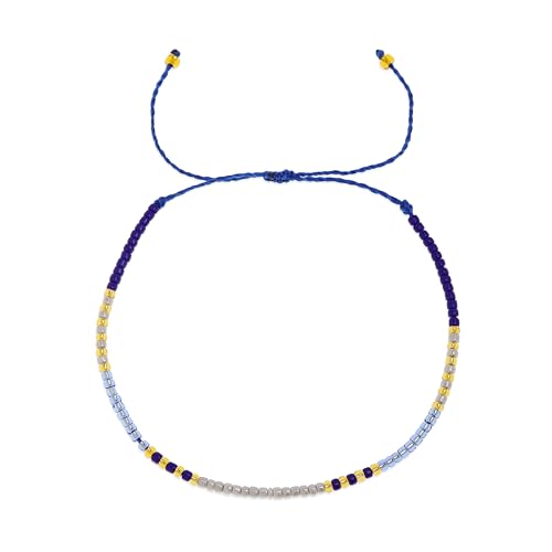 Agriajun Handmade Boho Beaded Stackable Bracelets for Women, Cute Dainty Colorful Gold White Royal Blue Small Beads Adjustable Rope Braided Bracelet Fashion Friendship Jewelry Gift