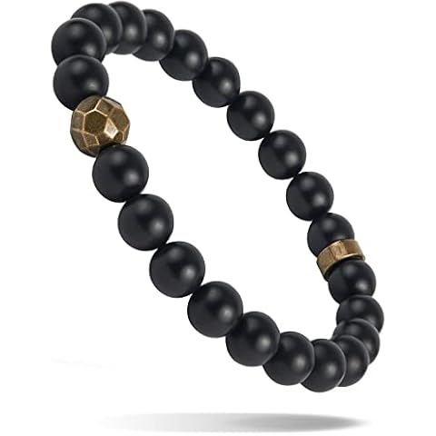 LUXAR Pulsera de ónix negro mate para hombre, bronce sólido Cover