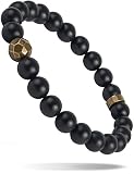Mens Black Onyx Beaded Bracelet with Bronze Beads (Large)
