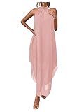 Verdusa Women's Fall Formal Wedding Guest Dress Halter Flowy Sleeveless Asymmetrical Holiday Dresses Light Pink X-Small