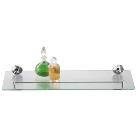 axentia Bathroom Glass Rectangular Shelf, Chromed, Wall Mounted Single Tier Shower Caddy, 5 mm Tempered Glass, Mirror Front Storage Shelf, Bath Kitchen Basket Organiser, Approx. 50 x 14 x 5.7 cm Cover