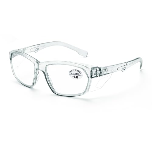 ProtectX Stylish Anti-Fog & Scratch-Resistant Safety Glasses With Readers, UV Protection Goggles, Anti-Impact Lightweight Glasses for Men＆Women Charcoal Reading Full Lens 1.0