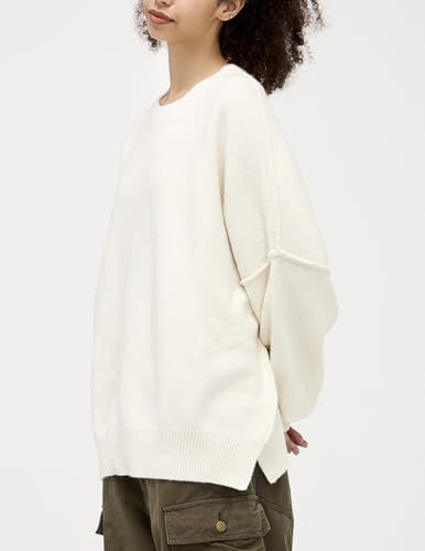Aelfric Eden Women's Sweaters Oversized Crewneck Fall Sweater Casual Batwing Ribbed Knit Side Slit Pullover Tops3