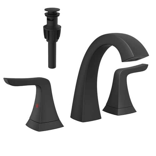 VXV Matte Black Bathroom Sink Faucet 3 Hole Widespread 8 Inch Vanity Faucet with Pop-Up Drain & Pre-Attached Supply Lines for Easy DIY Installation Faucet for Bathroom Sink RV