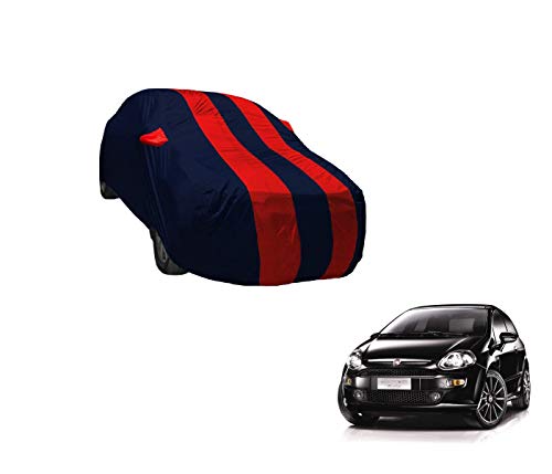 Image of Auto Hub Car Cover Compatible with Fiat Punto Evo with Weather Proof, Mirror Pocket, Triple Stitched, Fiat Punto Evo Car Cover- Navy-Red