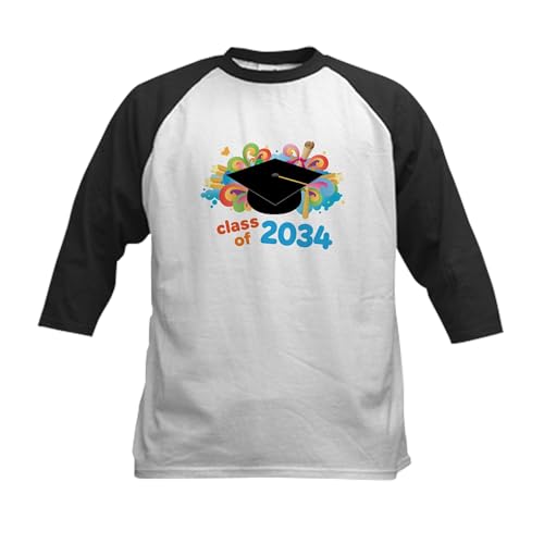 CafePress Class of 2034 Future Graduate Baseball Jersey Kids Cotton Baseball Jersey, 3/4 Raglan Sleeve Shirt Black/White