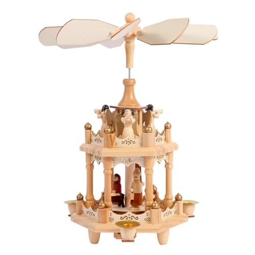 YeloZen Pirámides de Navidad giratorias con 3 portavelas de madera de 14 pulgadas