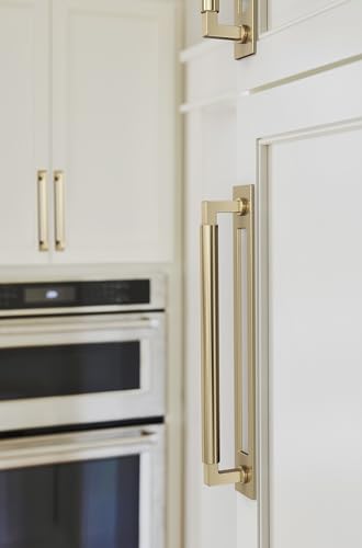 Image of Amerock Medora 8-13 /16 inch Golden Champagne Backplate | Decorative zinc cabinet hardware backplate designed to complement knobs and pulls while protecting cabinet surfaces