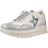 Cetti - Zapatos,Sneakers de Piel y Tela,cordón elástico,Plataforma,Suela de Goma,Plantilla Extraible,Vintage para: Mujer Color: Blanco Talla:38