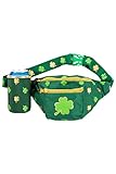 Green and Gold St. Patrick's Day Clover Fanny Pack w/Drink Holder - St. Paddy's Day Clothing Accessories