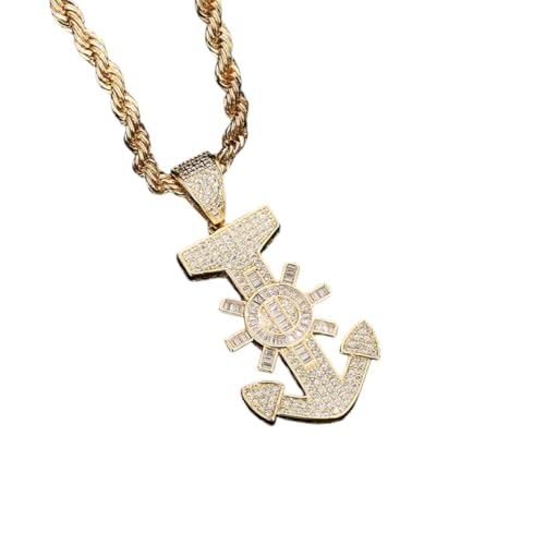 Collier Hip Hop Moissanite pendentif sonnette cuivre plaqué or 14 carats homme