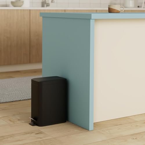 Homie Soft Close, Slim Bin 6L with Anti - Bag Slip Liner and Lid, Use as Mini Garbage Basket, Slim Trash Can, or Decor in Bathroom (Matte Black)