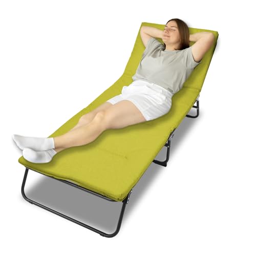 HiHomely Folding Camping Cot for Adults – Heavy Duty 5-Adjustable Outdoor Bed with Carry Bag, 1200d Oxford Fabric, Portable Travel Cot (Green)