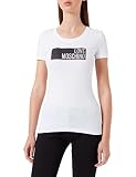 Love Moschino Womens Glittered Brand Print T-Shirt, Optical White, 40