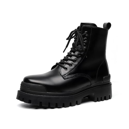 MANLADUO Herren Motorradstiefel mit dicker Sohle, hohe Wadenmitte – lässige Arbeit und modische Schuhe, Schwarz, 42 EU MANLADUO Herren Motorradstiefel mit dicker Sohle, hohe Wadenmitte – lässige Arbeit und modische Schuhe, Schwarz, 42 EU