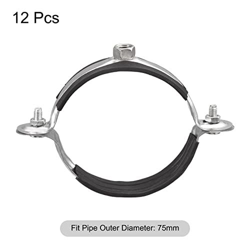 Uxcell 75Mm Rigid Pipe Strap Clamps, Carbon Steel Pipe Bracket Tube Clips M8 Nut Size For Water Tube Pipe 12 Pcs #TOP2