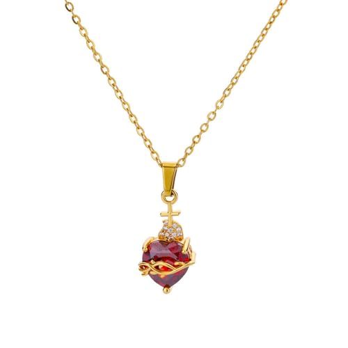 CHUQIU Colar de ouro Sagrado Coração de Jesus Rosa Coração de Maria para Mulheres com Zircônia Cúbic...